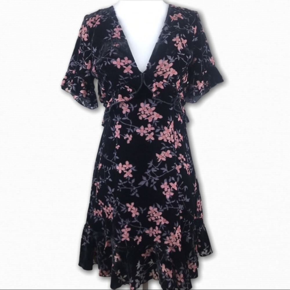 Good things to come Velvet Floral Ruffle Dress